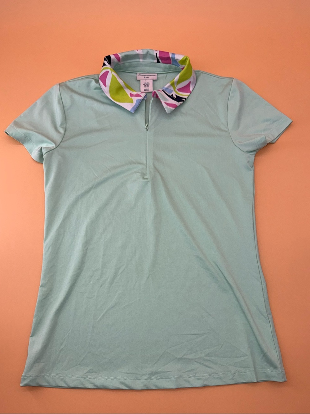 Vintage Tommy Bahama Golf Mint Teal Green Quarter Zip Polo Retro Print Collar